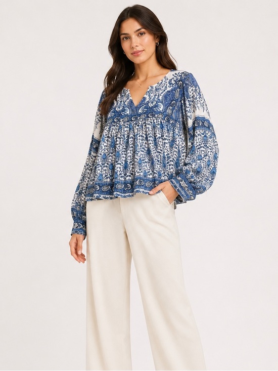 Rachel Zoe Tops - Rachel Zoe Blue and White Printed Peasant Blouse